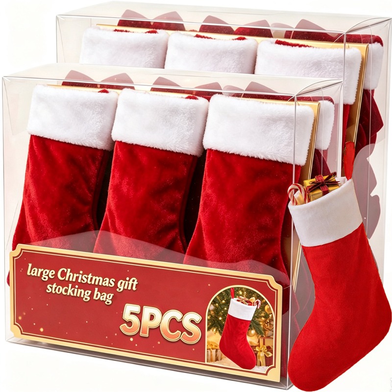 Christmas Stocking Hanging - Große hängende Weihnachtsstrümpfe, rot-schwarze Weihnachtsdekorationsstrümpfe, Weihnachtssocken,
