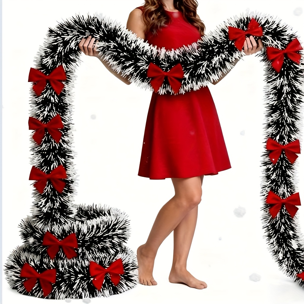 Tinsel Garland Decoration - Künstliche Weihnachtsgirlande, Weihnachts-Lametta-Girlanden mit Schleife für