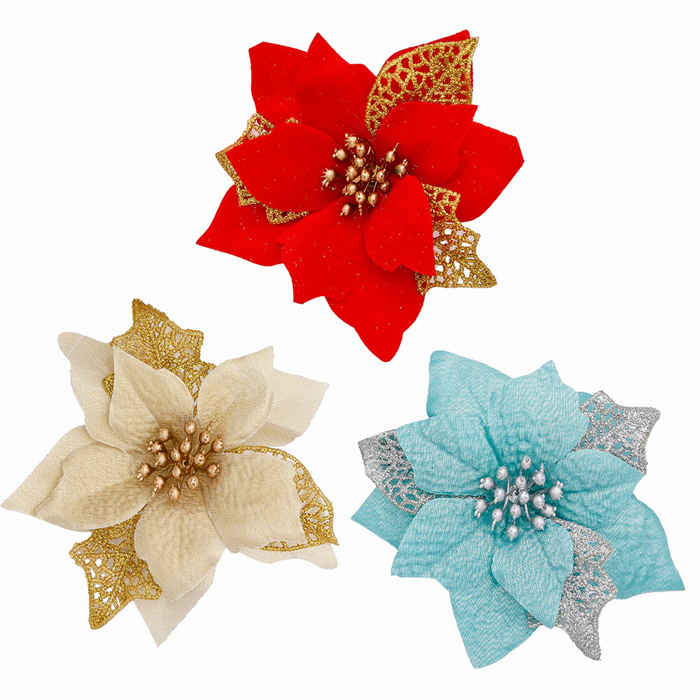 Christmas Wreath Fake - 10 Stück glitzernde künstliche Blumen, künstliche